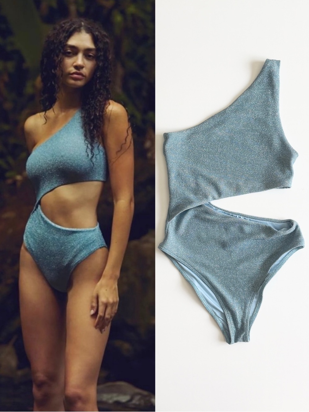 Beach Riot SMALL Celine cutout one piece swimsuit in shimmering blue